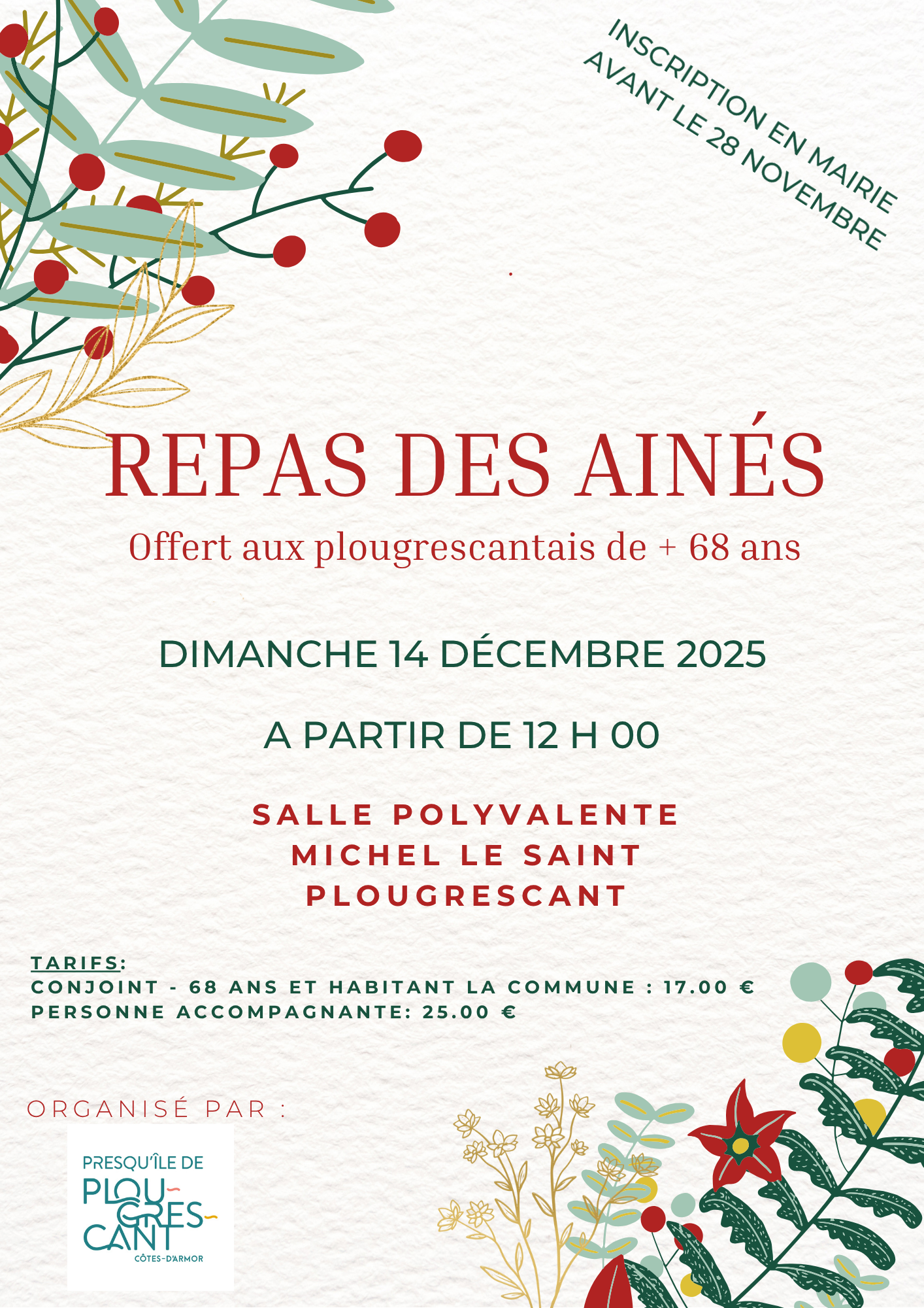 📢 Repas annuel des aînés de Plougrescant ! 🎉